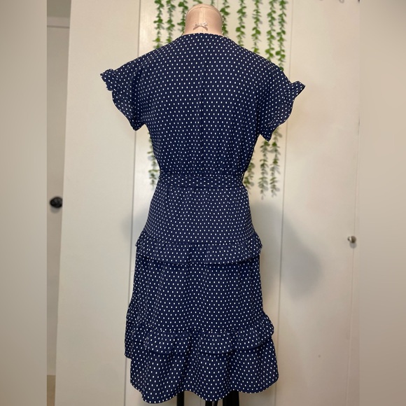 NWOT Monteau Womens Blue and White Ruffle Midi Dress - Size: Small - Picture 2 of 8